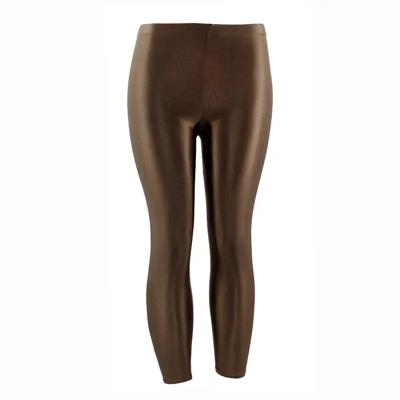 Women Pant For Girl Spandex Shiny Solid Color Fluorescent Leggings Casual Elastic High Quality Large Size 1PC Trousers New - Цвет: Dark brown