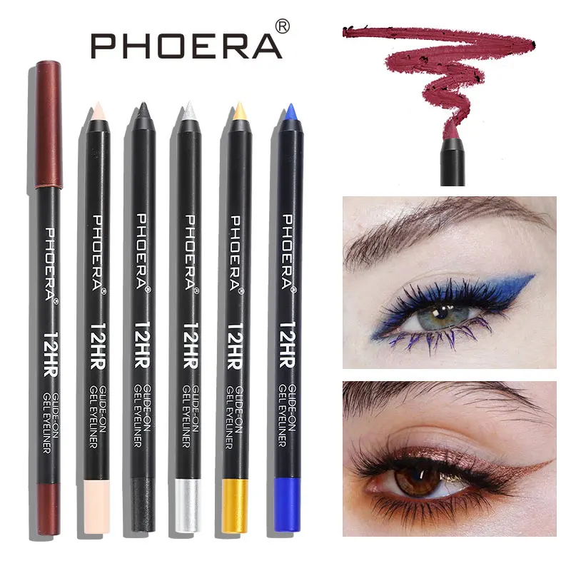 

PHOERA Colorful Matte Eyeliner Lasting Waterproof Smoke Eyes Makeup Black Eye Liner Pearlescent 12 Colors Eye Liner Pen TSLM2