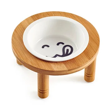 

Hot Cat Dog Bowls Stand Ceramic Bowls Cats Dogs Drinking Water Food Bowl Standing Ceramic Bowls Bamboo Elevated Small Pet Feeder