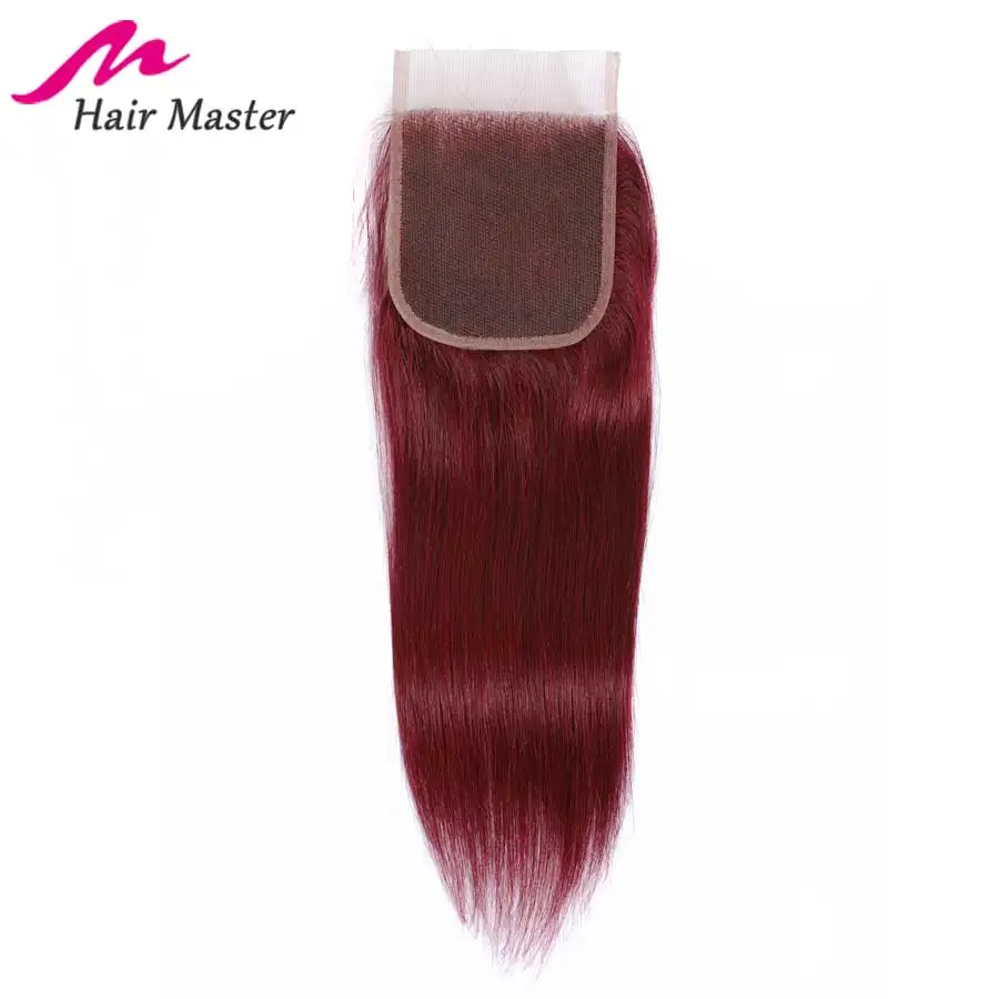 Волосы Мастер Кружева Закрытие красный 530 Малайзия прямые волосы закрытие Remy закрытие 8-22 дюймов средняя часть человеческих волос Кружева Закрытие