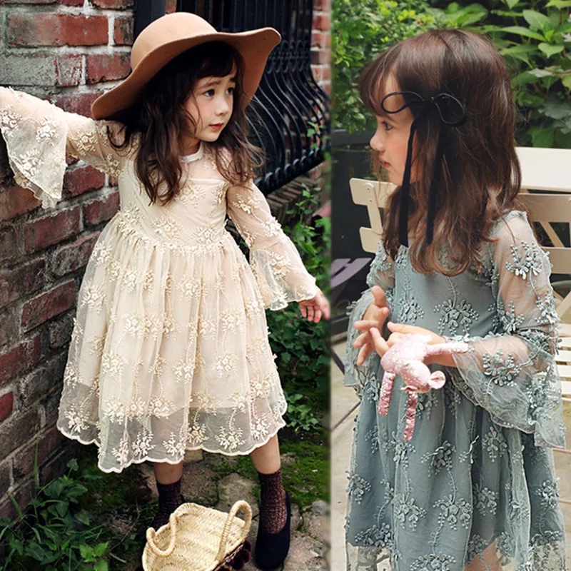 

Girls Princess Dress 2019 Spring and Autumn Soft Mesh Vestido Children's Long Sleeve Embroidery Kids Dresses for Girls GDR706