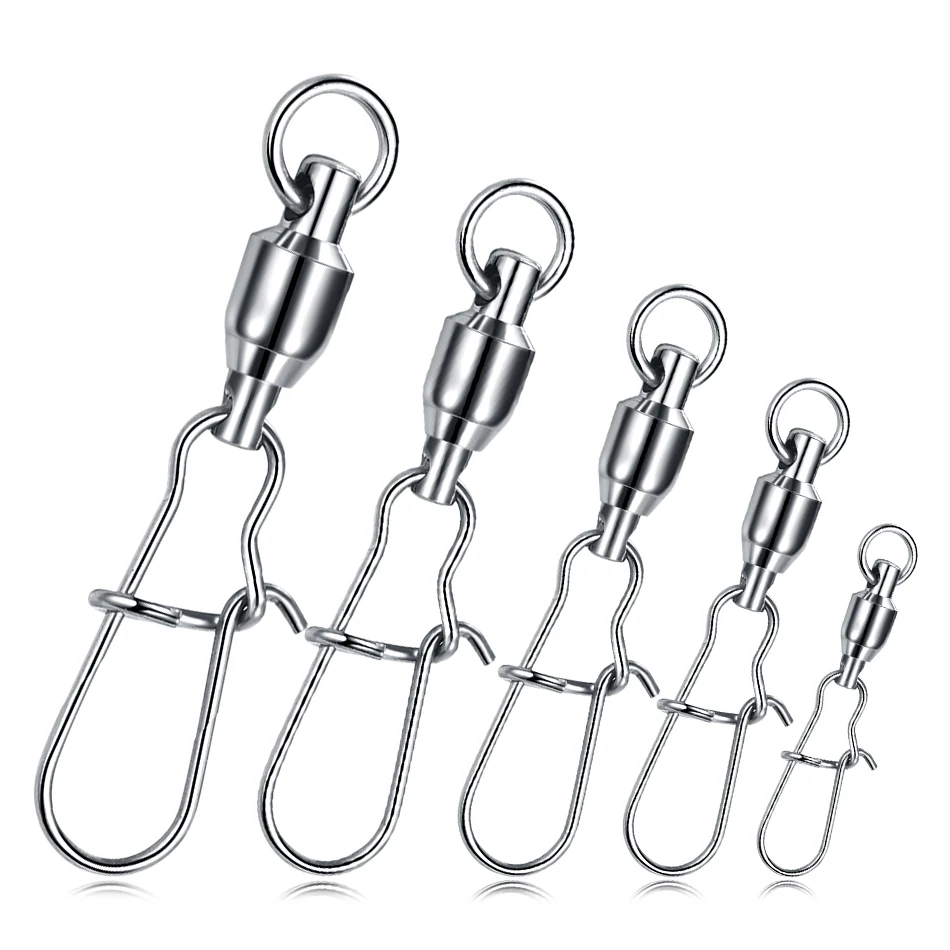 10PCS/lot Stainless Steel Fishing Connector Swivels Interlock Rolling with Hooked Bearing Fishhook Lure Tackle Accessories