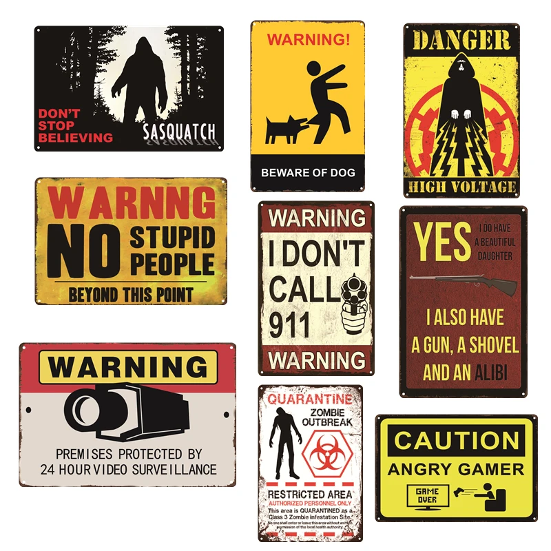 

Warning dog sign Retro Garage Decor Plaque Metal Vintage Tin Sign Bar Pub Garage Gas Station Cave men Decorative Metal Signs
