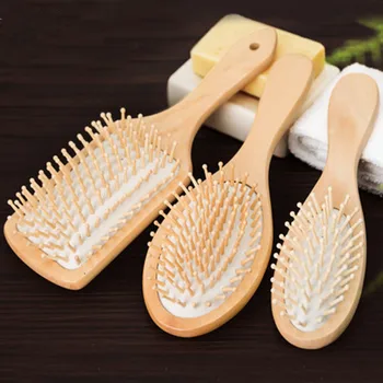 Массажная расческа для волос (3 варианта) из бамбука с деревянными зубьями