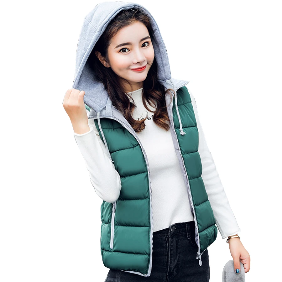 

Autumn winter Vest women 2019 cotton-padded hooded womens vest jackets parka sleeveless Coat female plus size waistcoat