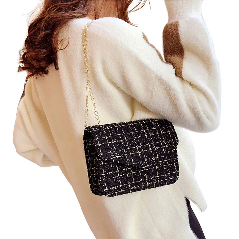 Местный запас Женский шерстяной через плечо с цепочкой сумка-мессенджер Боковая Сумка на плечо