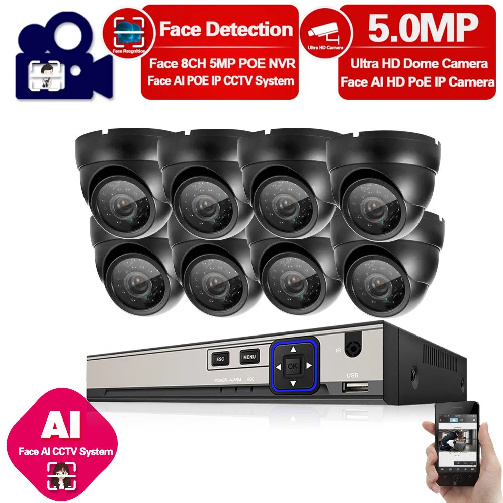 - H265 8Ch 5MP POE NVR CCTV Camera System Ultra HD 5MP POE IP Cameras Set Outdoor Waterproof Video Security Surveillance Kit