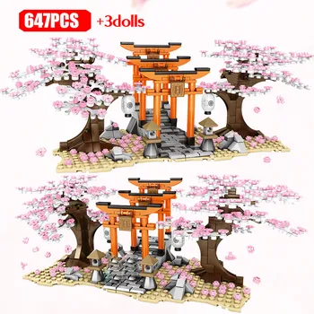 

1167pcs City Street View Sakura Stall Inari Shrine Building Blocks Friends Cherry Blossom Landscape Tree House Bricks Kids Toys