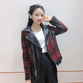 

New Patchwork cotton Brand designer PU Jacket Women 2020 Spring Fall Streetwear PU Leather Jacket harajuku BY200