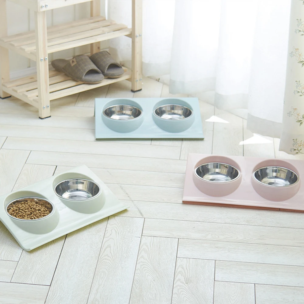Кормушка для домашних животных, двойная миска для собак-кошек, железная подставка из нержавеющей стали, кормушка для щенка