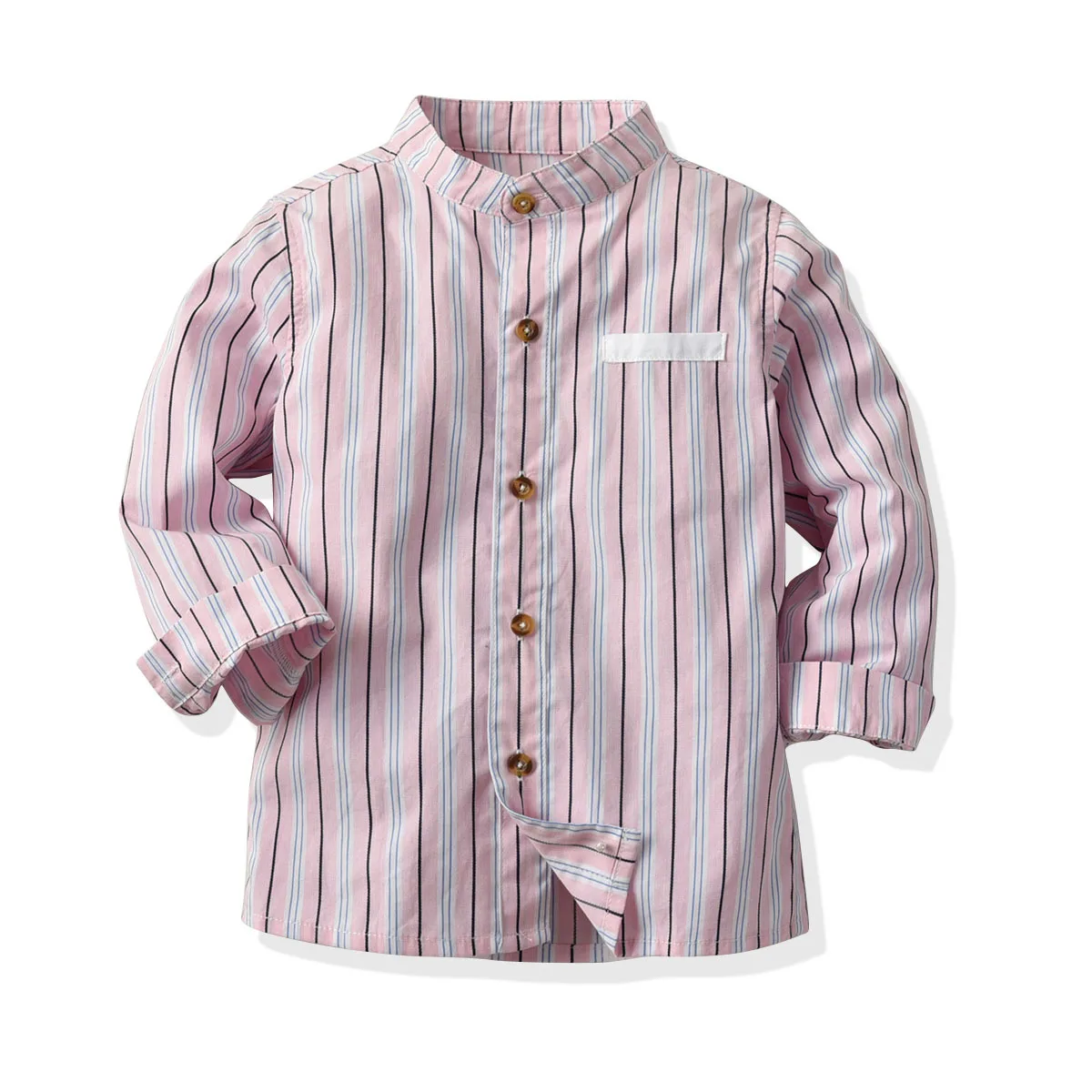 Childrenswear Striped Shirt Spring And Autumn New Style BOY'S Stand Collar Long-sleeved Shirt