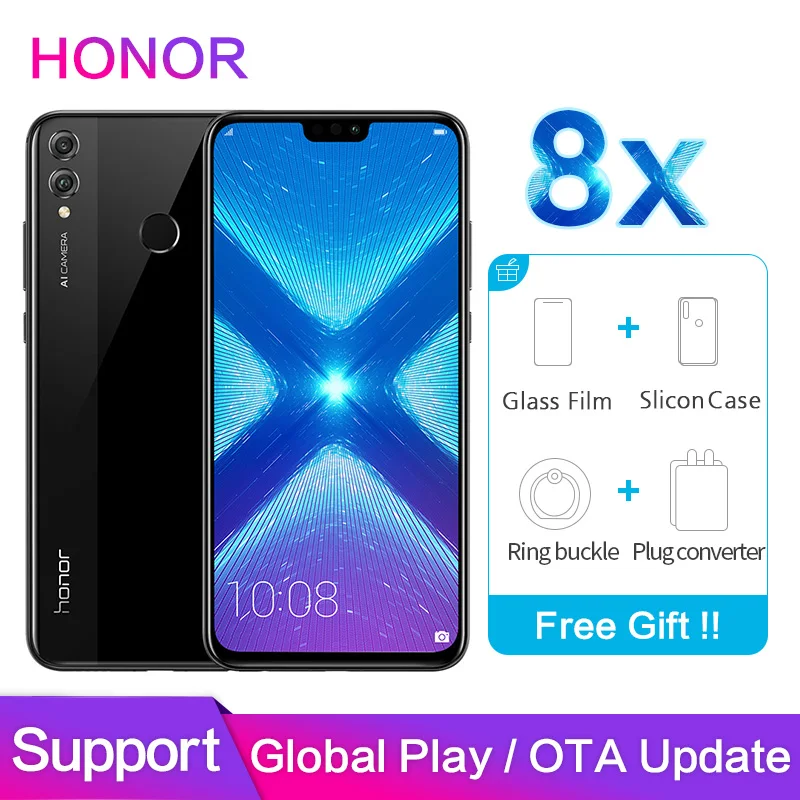 Honor 8X поддержка глобальной ПЗУ Google store OTA обновление 4 Гб 64 Гб 6,5 дюймов экран 20 МП Две камеры восьмиядерный смартфон мобильный телефон