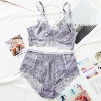 

Classic Pink Bandage Bra Set Lingerie Push Up Lace Bra Underwear Set Sexy High-Waist Panties For Women Underwear