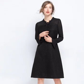 

Autumn Fashion ladies Plus size elegant Petal sleeves Dress high end bow collar OL black dress beautiful vestidos XXXXXL 4XL 5XL