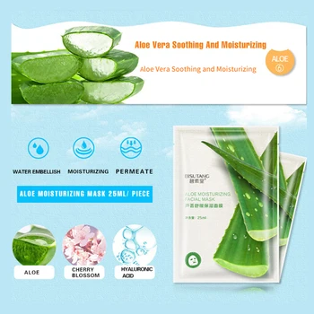 Fresh Aloe Bamboo Extract Water Moisturize Facial Mask Brighten Skin Shrink Pores Oil control Whitening