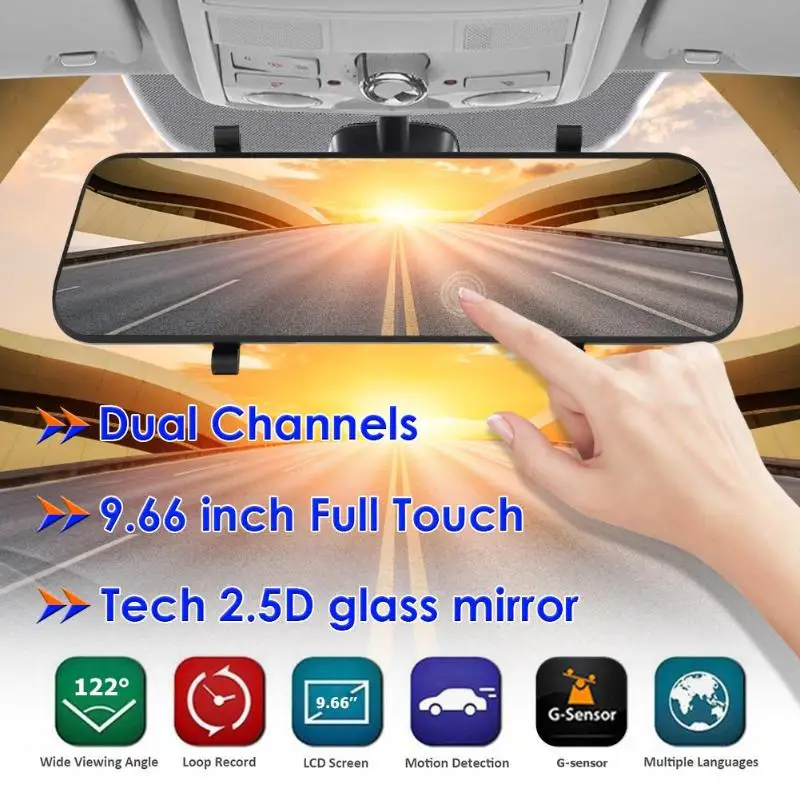 BERLIHEN V96B Автомобильный видеорегистратор камера 1080P+ 1080P 9,66 дюймов зеркало заднего вида видеорегистратор видеомагнитофон двойной объектив регистрационная видеокамера