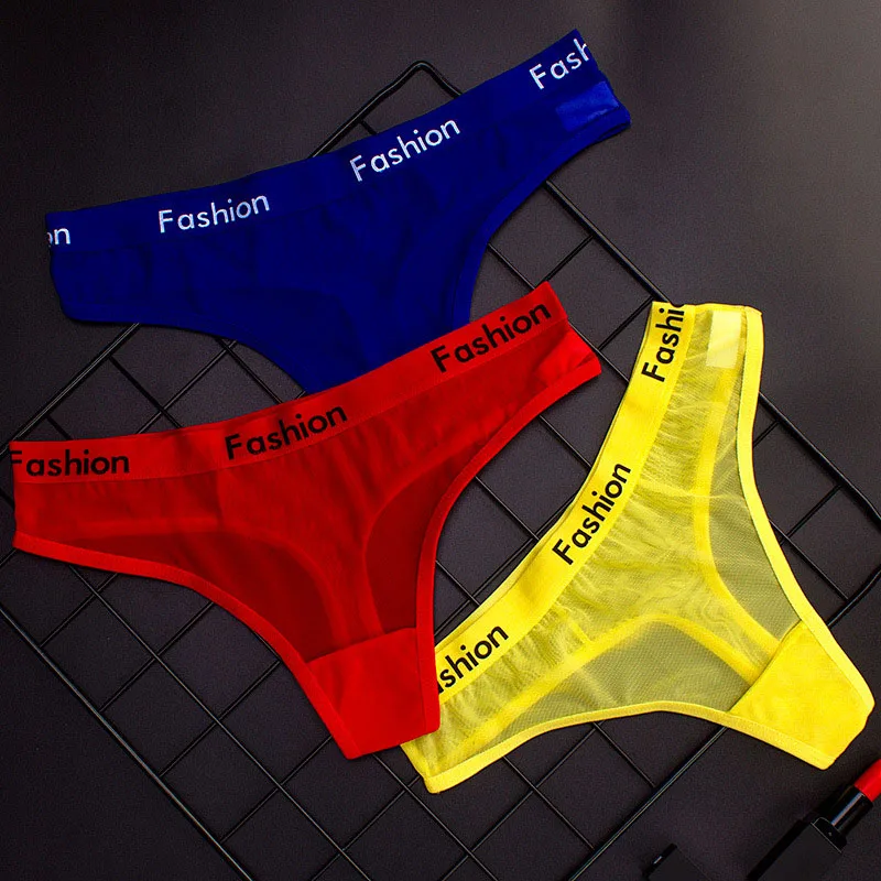 Sporty Style Sexy Transparent Underwear Women Crotch Cotton Briefs Soft Hollow Out Panties String Thong Sex Lingerie