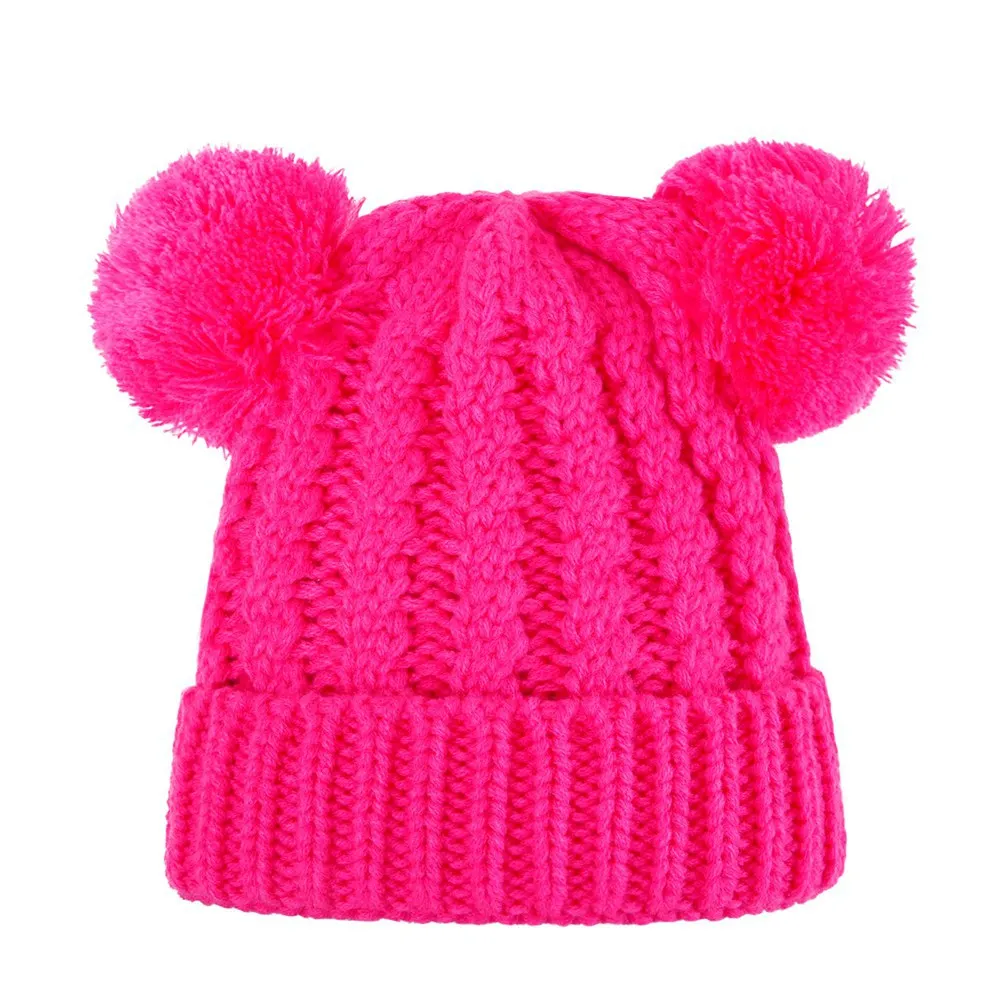 Детская вязаная шерстяная шапка, осень/зима, НОВАЯ шапка с двойным шариком для мальчиков и девочек