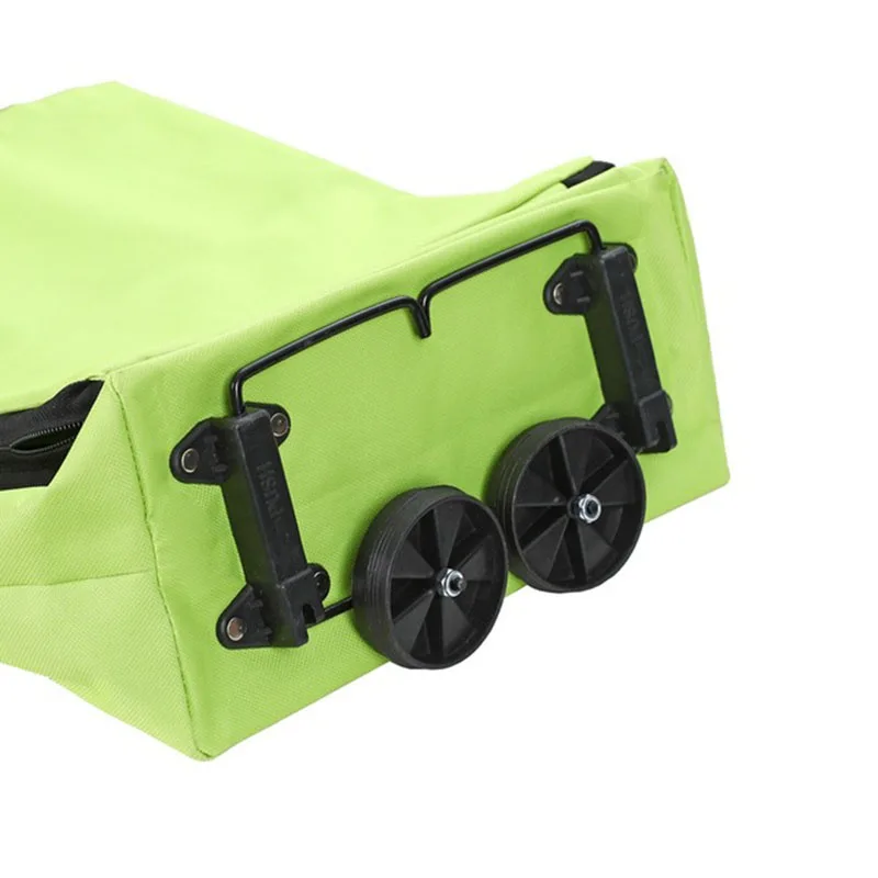 Portable Shopping Trolley Bag With Wheels Foldable Cart Rolling Grocery Green Shopping Bag Wheeled Shopping Bag