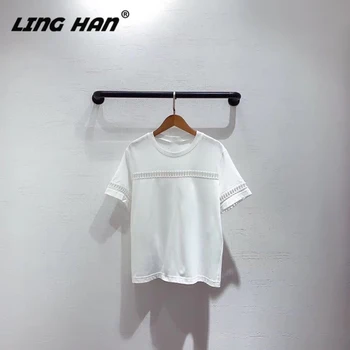 

Linghan Fashion Embroidery Cotton T-Shirt Tops Casual Hollow Out O-Neck Wild T-Shirt Designer Spring Summer New