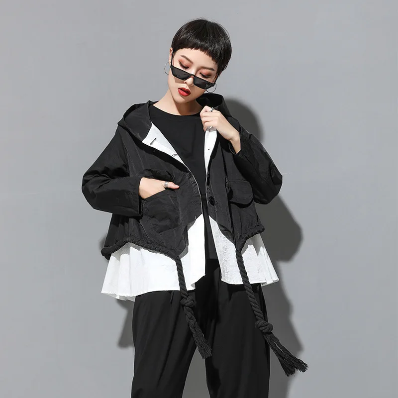 

Wind Loose Coat Suit-dress Split Joint Two Cardigan Loose Hat