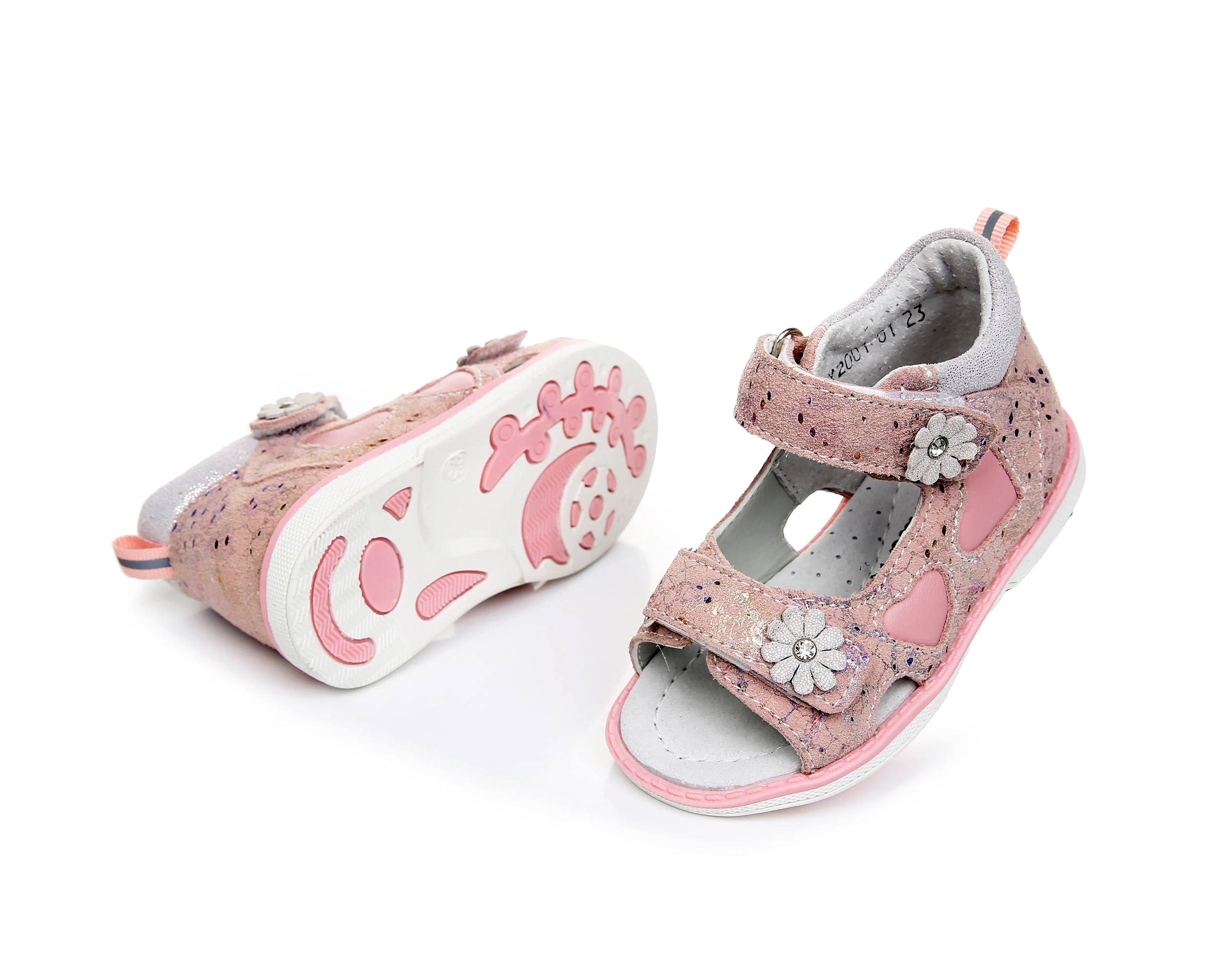APAKOWA Girls Genuine Leather Sandals Toddler Shoes Daisy Flower Decorate Summer Sandals Open Toe Hoof Heels Kids Feetwear