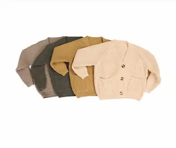 

Pudcoco Baby Boys Girls Autumn Winter Sweaters ,Solid-Color V-Neck Long-Sleeves Button Opening Woven Cardigan with Pockets 9m-5y