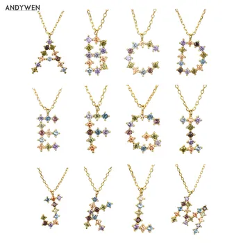 

ANDYWEN 925 Sterling Silver Gold 26 Letter Initial Pendant Necklace Women Birth Gift Alphabet 2020 Rock Punk Luxury Jewels