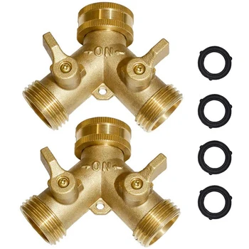 

Brass Hose Splitter Garden Hose Y Valve Connectors 2 Way Shut Off Valve with Solid Brass Handle 3/4Inch Thread US Plug