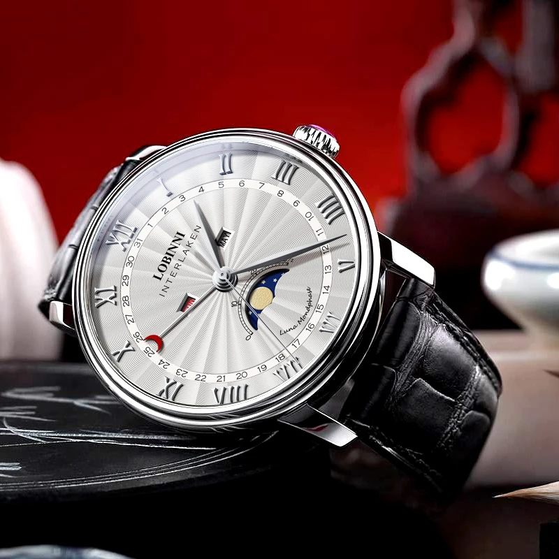 LOBINNI, мужские часы, швейцарские, люксовый бренд, часы для мужчин, сапфир, водонепроницаемые, Moon Phase, reloj hombre, Япония, Miyota Move, для мужчин, t L3603M