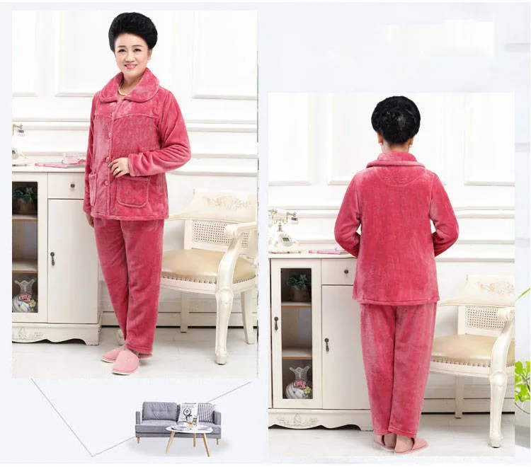 Winter Warm Women Pajamas Set Flannel Pyjamas Sets Thick Sleepwear Warm Flannel Long Sleeves Pijama Thick Homewear