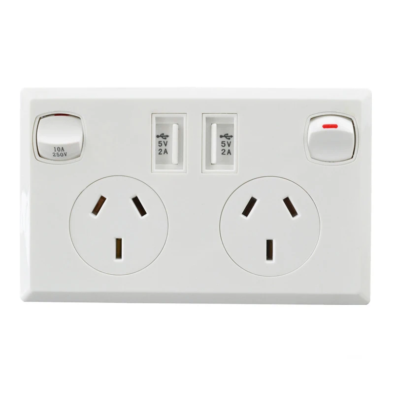 

2.1A Dual USB Ports Australian Socket AC90~250V Double AU Plug Electrical Wall Socket with 2 Switch