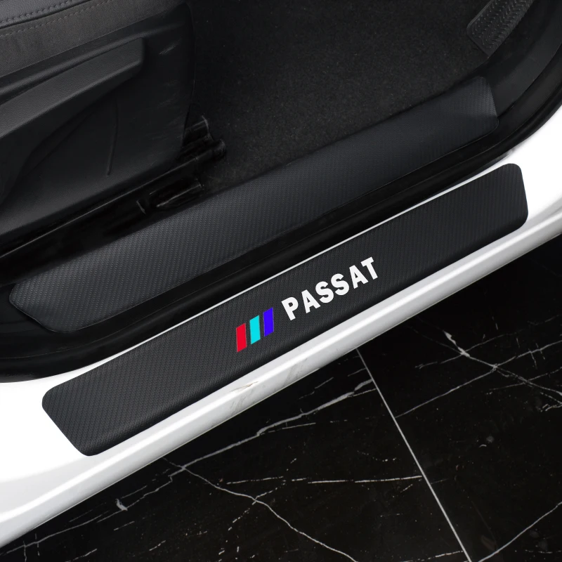 

4 pcs Car door sill protection stickers carbon fiber vinyl stickers For Volkswagen Passat door sill guard plate leather stickers