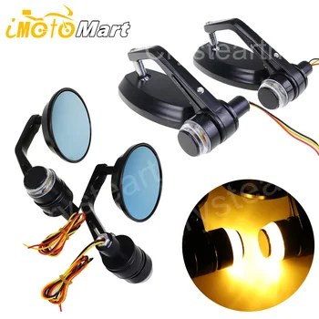 

Universal Round Oval 7/8" 22mm Handlebar Bar End Mirrors Rear View Side Mirror w/ Turn Signals For Honda Harley Bobber Chopper