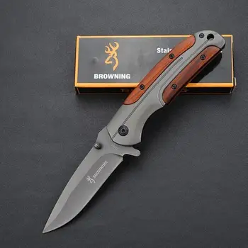 

Hot Sale Browning Titanium Folding Knives 3Cr13Mov 55HRC Wood Handle Tactical Camping Hunting Survival Pocket Utility EDC Tool