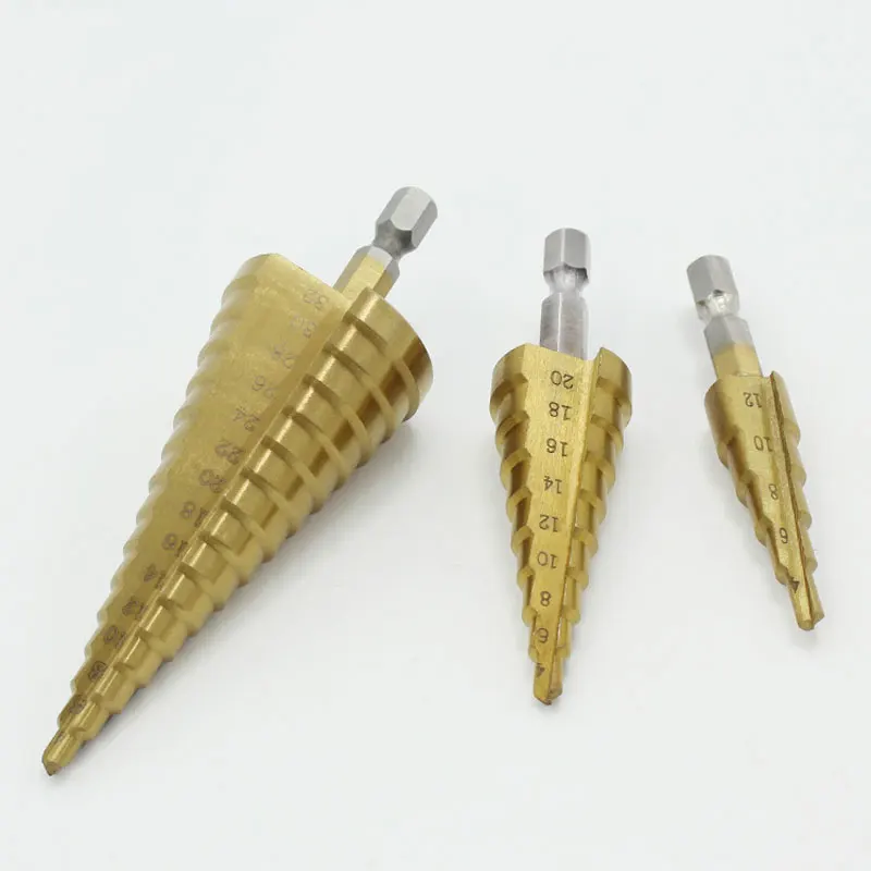 

Step Drill Hexagonal Shank Straight Step Drill Alloy Thin Aluminum Board Iron Plate Take The Hole Set Pagoda Shape 3PC