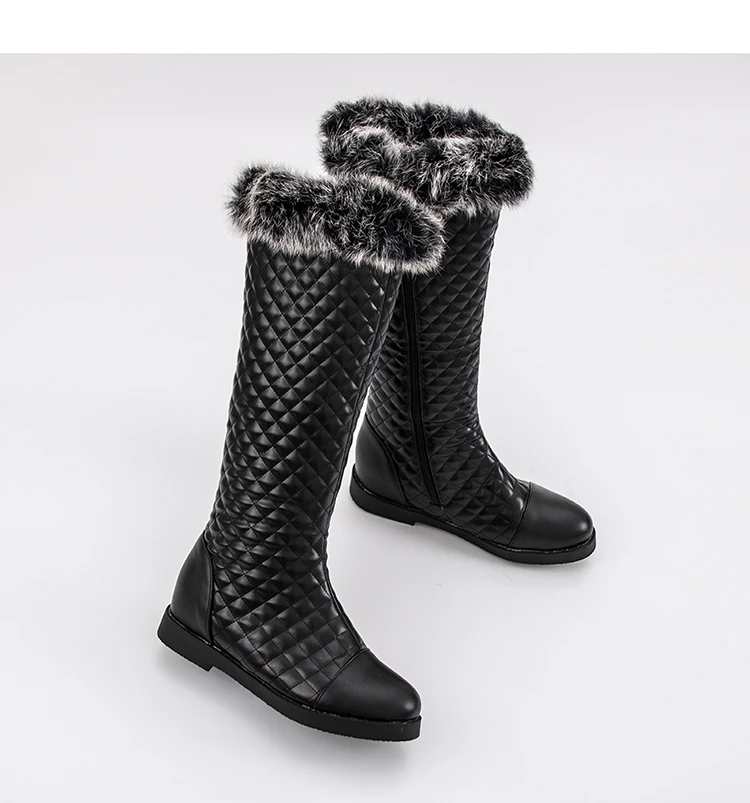 Plus Size 34-46 Fashion Winter Warm Plush Knee High Boots Women Comfy Flat Heel Snow Boots Rabbit Fur Woman Long Boots Shoes