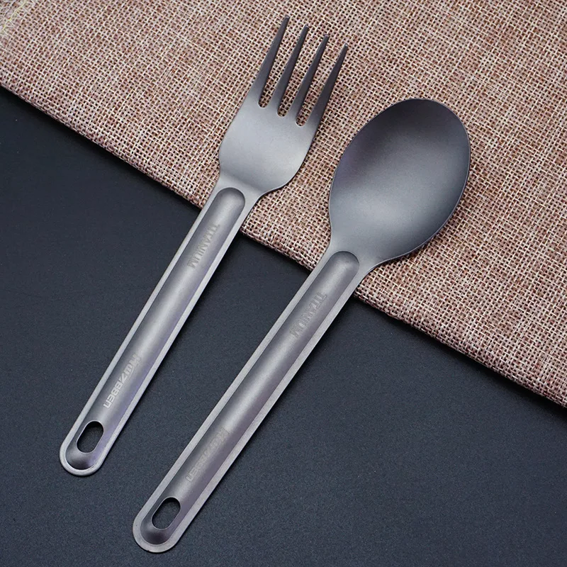 

1PCS Titanium Tableware Dinner Flatware Fork Spoon Portable Outdoor Camping Cutlery