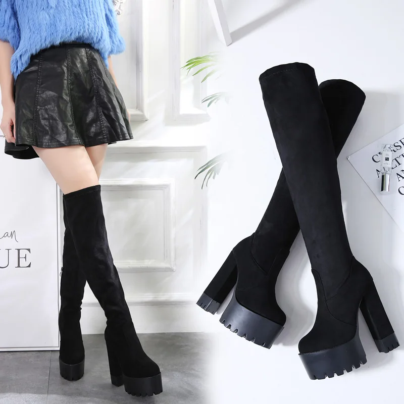 

European and American over the knee boots 15 cm super high heel long boots 2018 new stovepipe women's boots fashion elastic boot