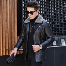 Мужская кожаная куртка из натуральной овчины, мужская куртка из натуральной кожи, Воротник из натурального меха норки, утиный пух, зимнее пальто для мужчин, SY1925-2F, YY917