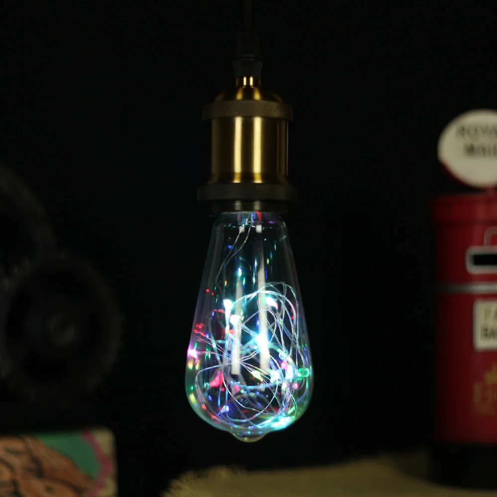 ST64 Copper Lamp Edison Bulb Color Flash RGB Color Flash LED Bulb Lamp AC85-265V 3W