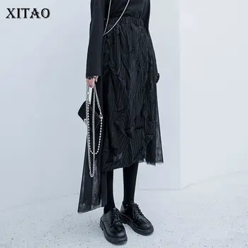 

XITAO Irregular Loose Skirt Fashion New 2020 Spring Elegant Pleated Black Goddess Fan Casual Loose Minority Skirt DMY2804