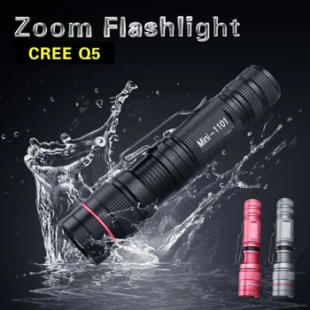 

CREE Q5 Led Flashlight Torch Zoomable Adjustable 3 Modes Waterproof Mini Led Lamp Flashlight 3 Colors for Camping Cycling
