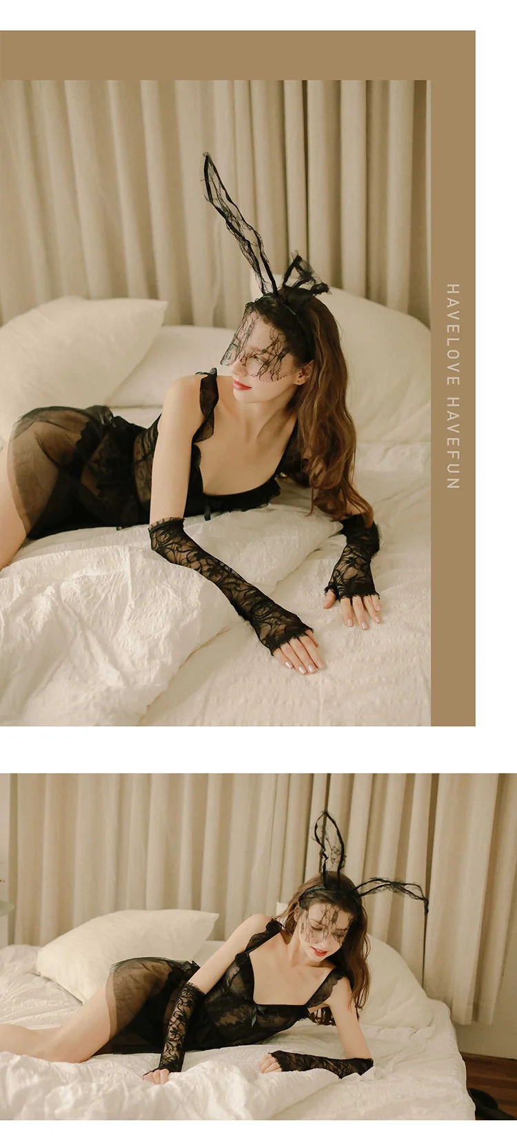 Long Ear Rabbit Handmade Lace Hair Hoop Underwear Lingerie Accessories Sexy Black Transparent Hair Alloween Party Costumes