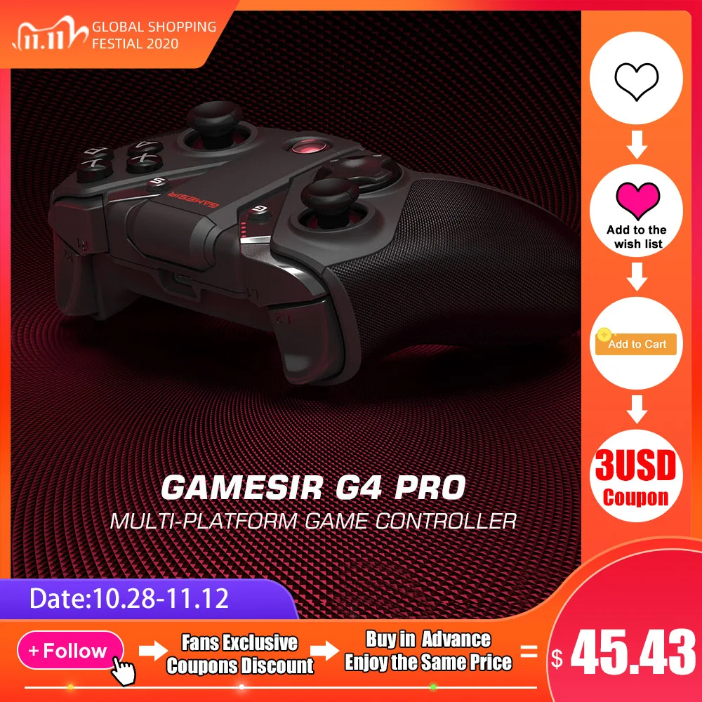 

GameSir G4 Pro Switch Controller Pubg Game Gamepad 2.4GHz Wireless Joystick for Nintendo Switch Android PC Apple Arcade and MFi