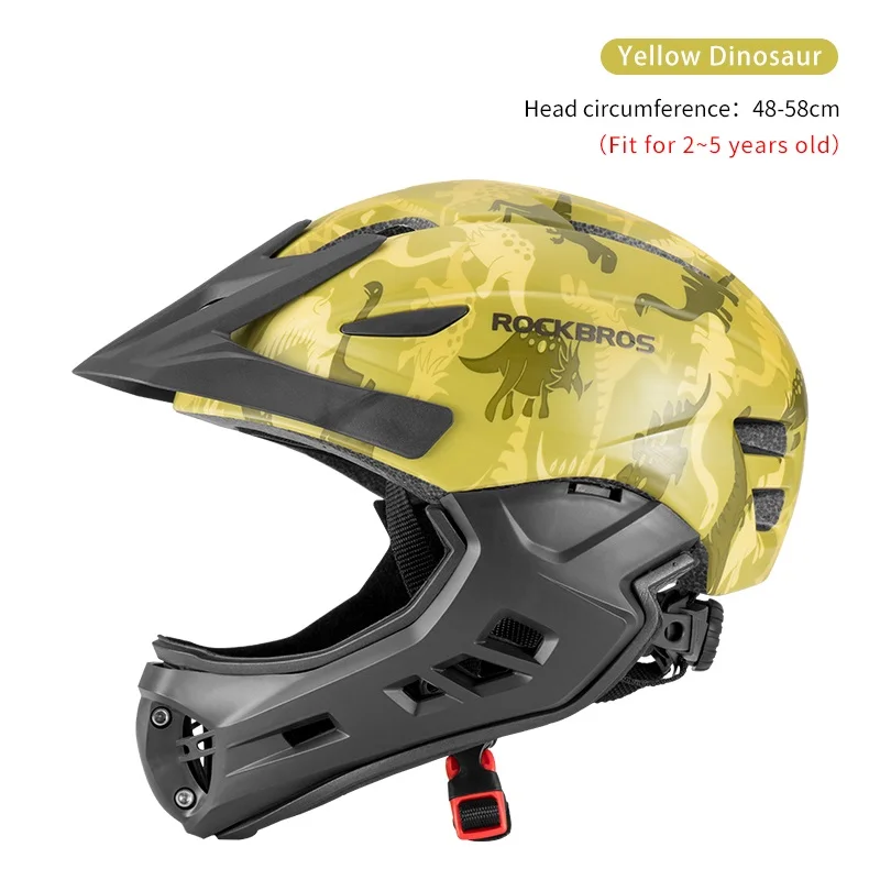 ROCKBROS велосипедный шлем Лыжный велосипед шлем интегрально дышащий Сверхлегкий интегрально-плесень полное покрытие Съемный Детский спорт - Color: Yellow Dinosaur
