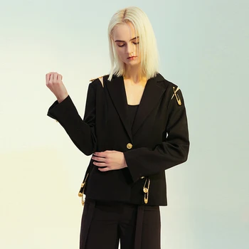 

EXCELLENT QUALITY Stylish Designer Women Blazer Long Sleeve Single button pin brooch Blazer Jacket