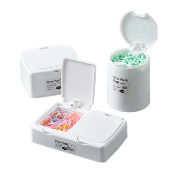 

Cotton Swab Organizer Storage Box Press Open Multifunction Q-tip Toothpick Box Makeup Desktop Dustproof Sundries Container