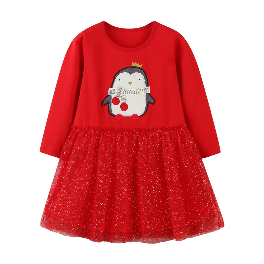 

Jumping Meters Autumn Spring Girls Long Sleeve Animal Applique Cotton Kids Party Dresses Children's Clothing 1260