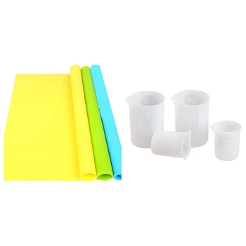 

3 Pack A3 Large Silicone Mats with 4 PCS Silicone Measuring Cups Silicone Mixing Cups Epoxy Resin Cups Glue Tools
